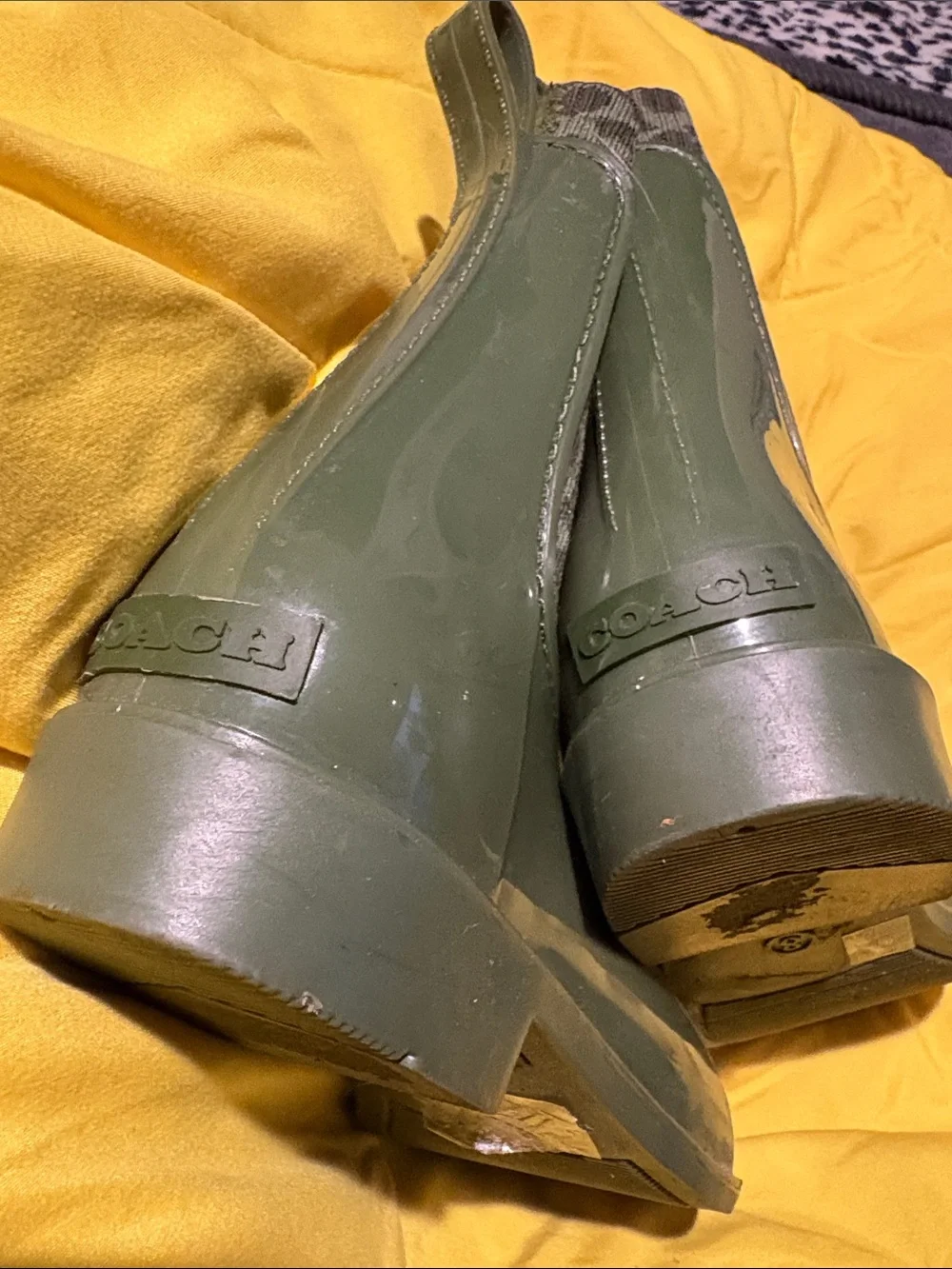 Coach green signature rainbow boots